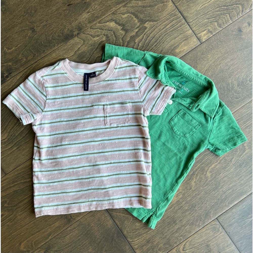 Janie and Jack Green and Striped Short Sleeve Tees